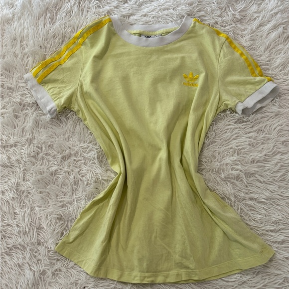 Adidas Originals 3-Stripes Trefoil Ringer Tee Yellow White T-Shirt Size Medium - Picture 9 of 13
